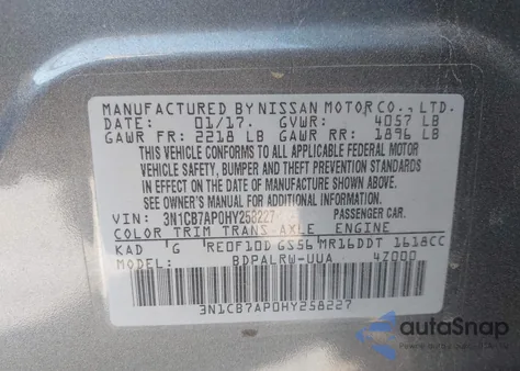2017 Nissan Sentra Sr Turbo from USA, damaged, VIN 3N1CB7AP0HY258227
